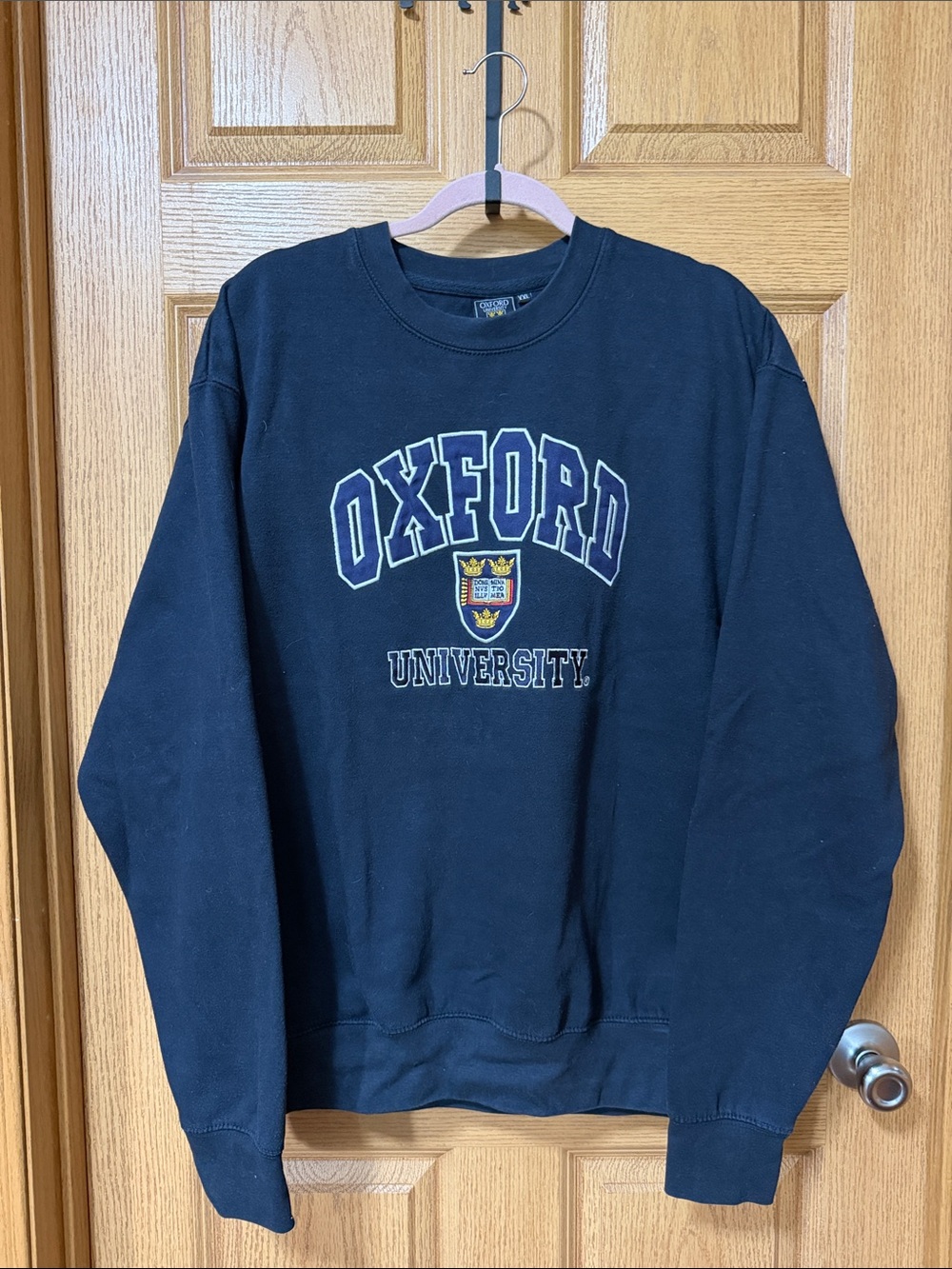 Oxford University Navy Blue Graphic Crewneck Sweatshirt Embroidered Size XXL